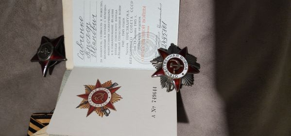 Орден Отечественной войны 1 степени  номер 2455861 от 11 марта 1985