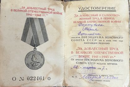 За доблестный труд в Великой Отечественной войне 1941-1945 гг.