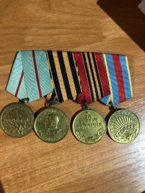 Медаль «За победу над Германией в Великой Отечественной войне 1941–1945 гг.»; Медаль «За освобождение Варшавы»; Медаль «За взятие Берлина»; Медаль «За оборону Сталинграда»
