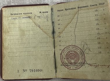 Орден Славы 3 степени