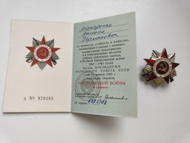 Орден Отечественной войны 2 степени 11.03.1985 год