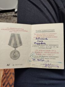 "За доблестный труд в Великой Отечественной Войне 1941-1945 гг."