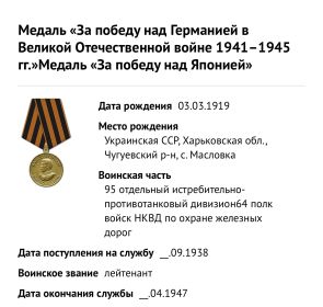 Медаль «За победу над Германией в Великой Отечественной войне 1941–1945 гг.»Медаль «За победу над Японией»