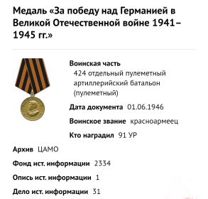 Медаль за "Победу над Германией в Великой Отечественной войне 1941-1945гг."