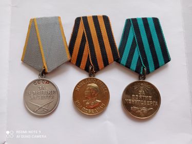 Медаль "За боевые заслуги ", "За взятие Кенигсберга" , "За победу над Германией"
