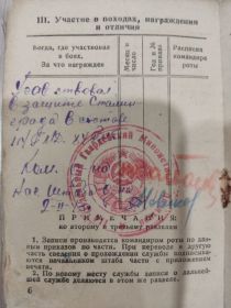 Орден Красной Звезды, медаль "За победу над Германией в Великой Отечественной войне 1941-1945 гг.", медаль "За оборону Сталинграда"