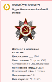 Награжден Орденом Отечественной войны II степени.