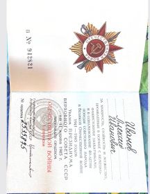 Орден отечественной войны  1 степени