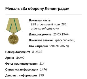 Медаль "За оборону Ленинграда"