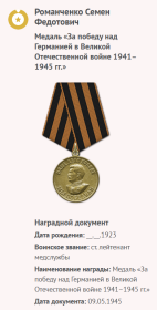 Медаль «За победу над Германией в Великой Отечественной войне 1941–1945 гг.»