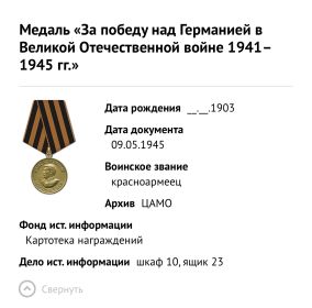 Медаль «За победу над Германией в Великой Отечественной войне 1941 - 1945 гг.»