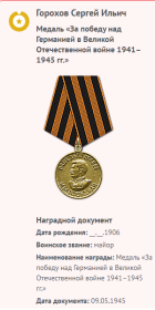 Медаль "За победу над Германией в Великой Отечественной войне 1941-1945гг"