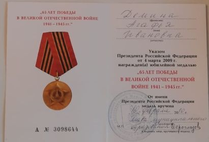 Медаль "65 лет победы в Великой Отечественной войне 1941-1945 гг."