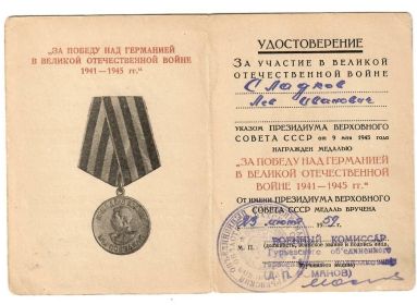 Медаль «За победу над Германией в Великой Отечественной войне 1941-1945 гг.»