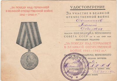 Медаль «За Победу над Германией в Великой Отечественной войне 1941–1945 гг.»
