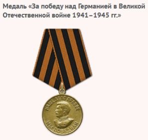 Медаль «За победу над Германией в Великой Отечественной войне 1941–1945 гг.» Дата документа: 09.05.1945