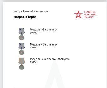 За боевые заслуги 1945