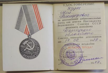 Медаль "ВЕТЕРАН ТРУДА"