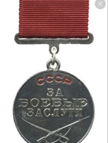 медаль «За отвагу» (награждён 14 мая 1945 года приказом 1955 иптап 40 оиптабр РГК 1 Белорусского фронта). медаль «За боевые заслуги». Вручалась за проявление личной храбрости, умелые действия