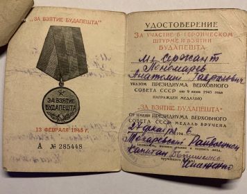 Медаль "За взятие Будапешта" - за участие в героическом штурме и взятии Будапешта