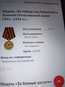 Медаль"За победу над  Германией в Великой Отечественной войне 1941-1945 г.", медаль "За бо