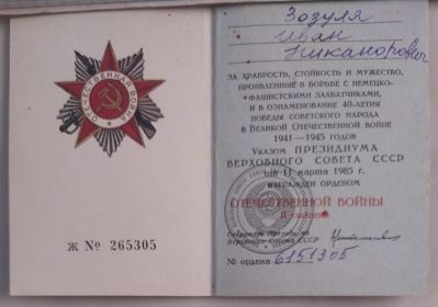 Орден ОТЕЧЕСТВЕННОЙ ВОЙНЫ второй степени