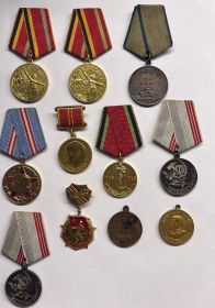 Медаль «За победу в Великой Отечественной войне 1941–1945 гг.» (2 экз.). Медаль «За отвагу». Медаль с портретом В. И. Ленина (1870–1970). Медаль «За взятие Кёнигсберга». Медаль «В память 800-