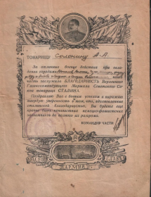 Благодарность Сталина
