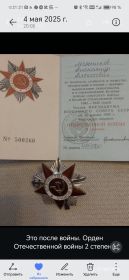 "За отвагу", "За победу над Германией в Великой Отечественной войне 1941-1945гг", "За взятие Будапешта", орден Отечественной войны 2 степени