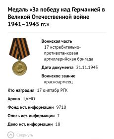 Медаль «За победу над Германией в Великой Отечественной войне 1941–1945 гг.»