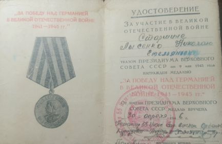Медаль за победу над Германией в Великой Отечественной Войне