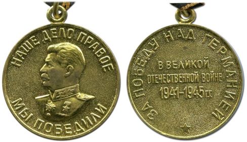 Медаль «За победу над Германией в Великой Отечественной войне 1941–1945 гг.».