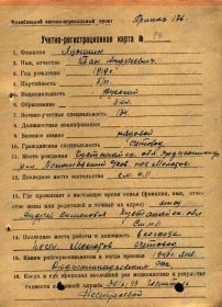 Учетно-регистрационная карта №94 Яцышина И.А.
