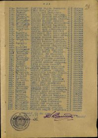 Список по награждению  Медалью "За победу над Германией в Великой Отечественной войне 1941-1945гг"