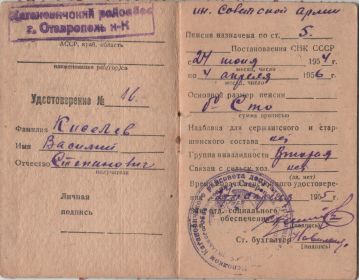 Удостоверение инвалида Советской Армии