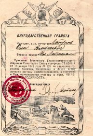 Благодарственная грамота от Сталина за овладение г. Сохачев, Скерневице, Лович