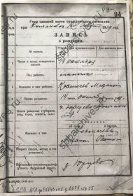 Акт записи о рождении Космачева М.М.