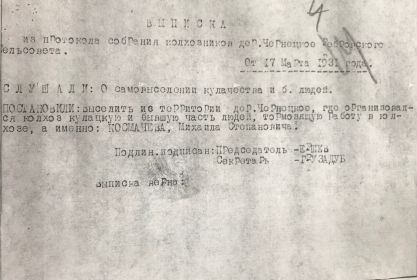 Выписка из протокола собрания колхозников д. Чернецкое от 17.02.31 г.
