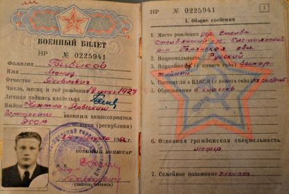 Военный билет Бибикова Леонида
