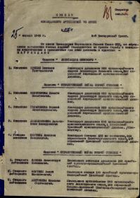 Приказ командующего Артиллерией 70 Армии 2 Белорусского Фронта  № 018н  от 25.04.45 г. (стр. 1)