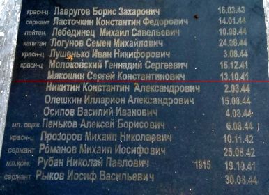 Плита с именем Мякошина на мемориале братской могилы №1 д.Прутня