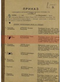 Приказ о награждении Орденом Отечественной войны I степени