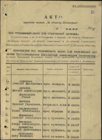 Именной список на вручение медали «За оборону Ленинграда»
