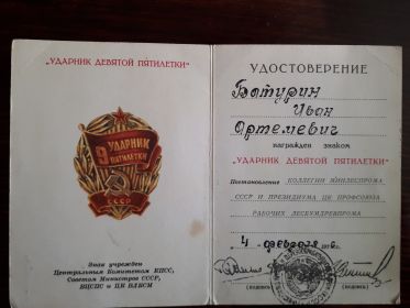 Знак Ударник 9-й пятилетки