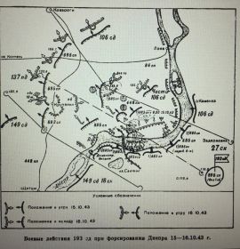 Карта форсирования Днепра 15 - 16.10.1943 г.