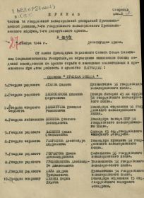 Приказ подразделения №: 31/н от: 27.11.1944 Издан: 14 гв. кд 7 гв. кк 1 Белорусского фронта