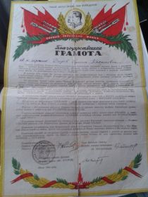 Благодарственная Грамота от Первого Украинского Фронта