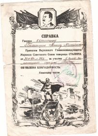 Приказом Верховного Главнокомандующего от 22 января 1945 года № 243 объявлена благодарность за участие в боях за овладение городом Гнезен (Гнезно) – важным узлом железных и шоссейных дорог и мощным оп