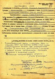 наградной лист.