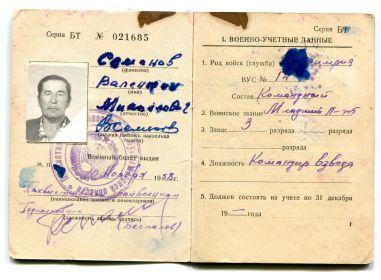 Воинский билет офицера запаса Вооруженных сил Союза ССР, 1955 г.